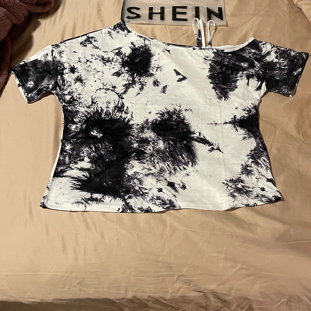 SHEIN tie dye asymmetrical neck tee